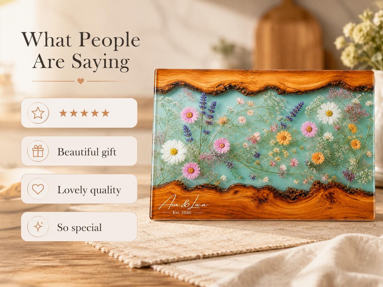 Botanical Cutting Board, Personalized Charcuterie Board, Wildflower Kitchen Gift