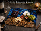 Custom Glass Cutting Board: Blue Resin Style - Names and Dates Included