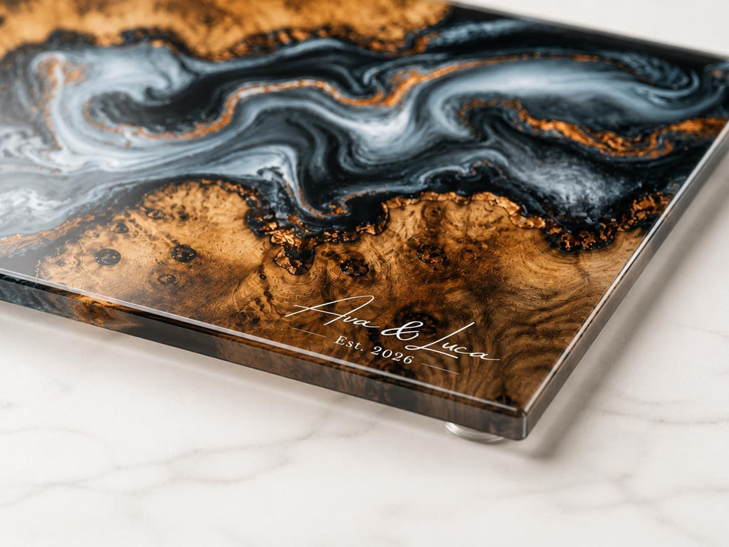 Personalized Chopping Board, Black Marble Glass Cutting Board, Custom Kitchen Gift