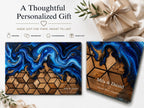 Custom Glass Cutting Board: Blue Resin Style - Names and Dates Included