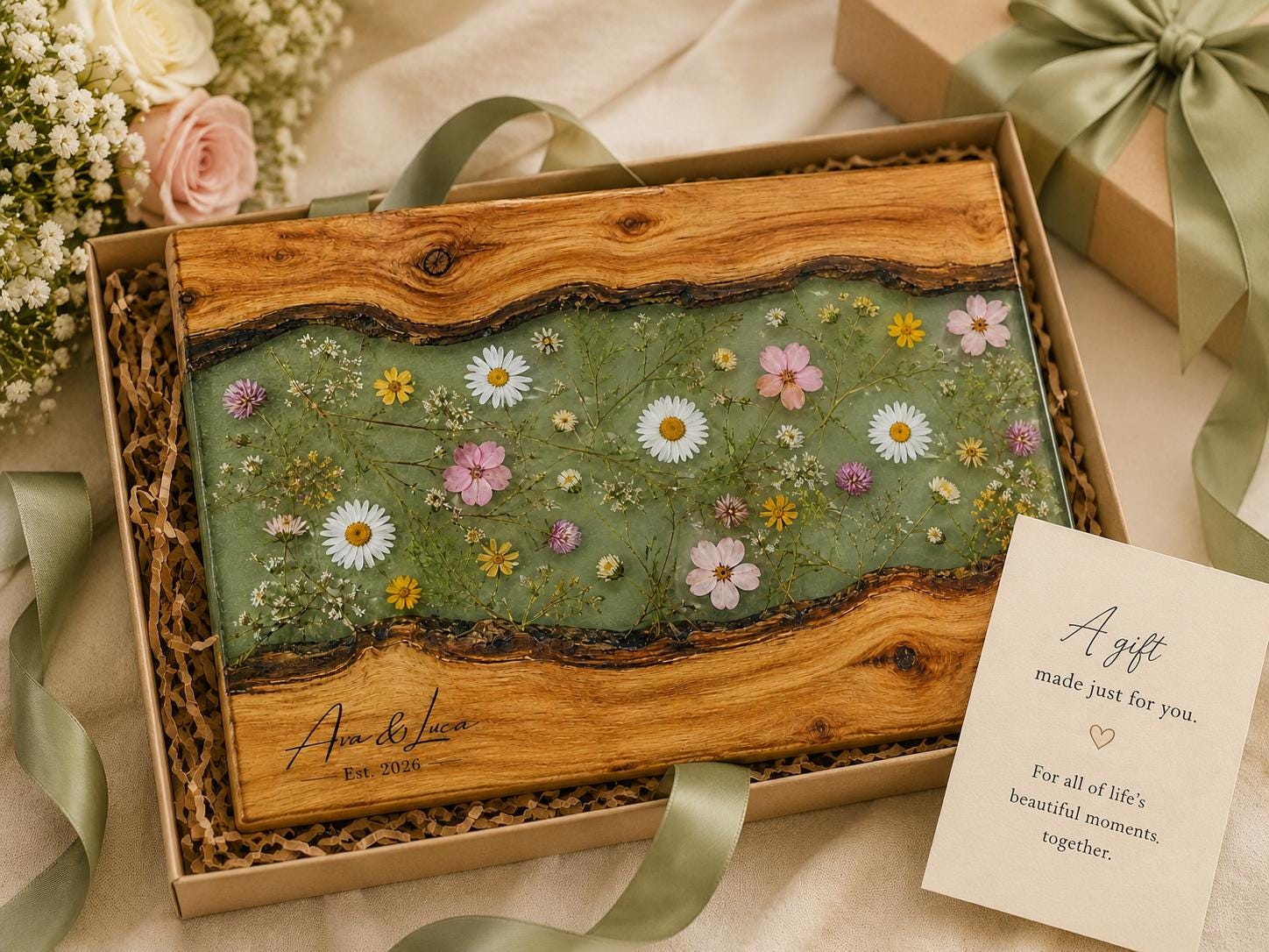 Custom Glass Cutting Board - Blue Resin Style with Gold Details