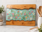 Personalized Glass Cutting Board: Blue Resin Look with Gold Accents