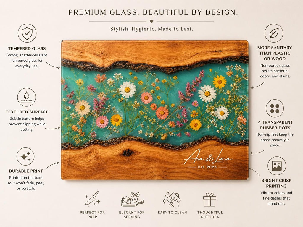 Personalized Cutting Board, Wildflower Chopping Board, Floral Kitchen Gift