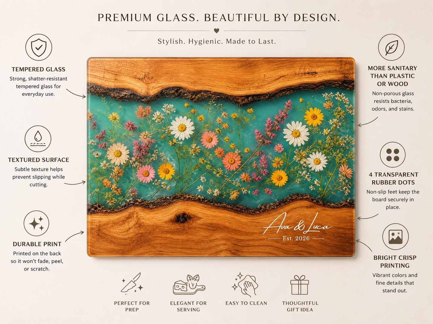 Personalized Cutting Board, Wildflower Chopping Board, Floral Kitchen Gift