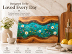 Personalized Turquoise Floral Glass Board, Custom Couple Cutting Board, Wildflower Kitchen Gift