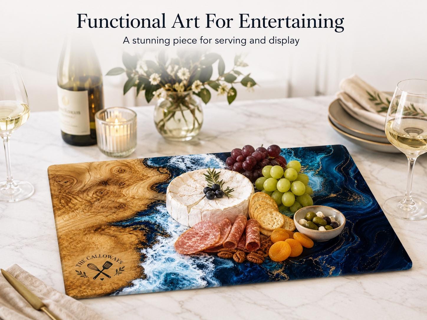 Personalized Glass Cutting Board: Purple Geode Design with Names