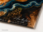 Personalized Glass Charcuterie Board, Dark Teal Geode Serving Board, Custom Couple Name Cutting Board, Wedding Gift