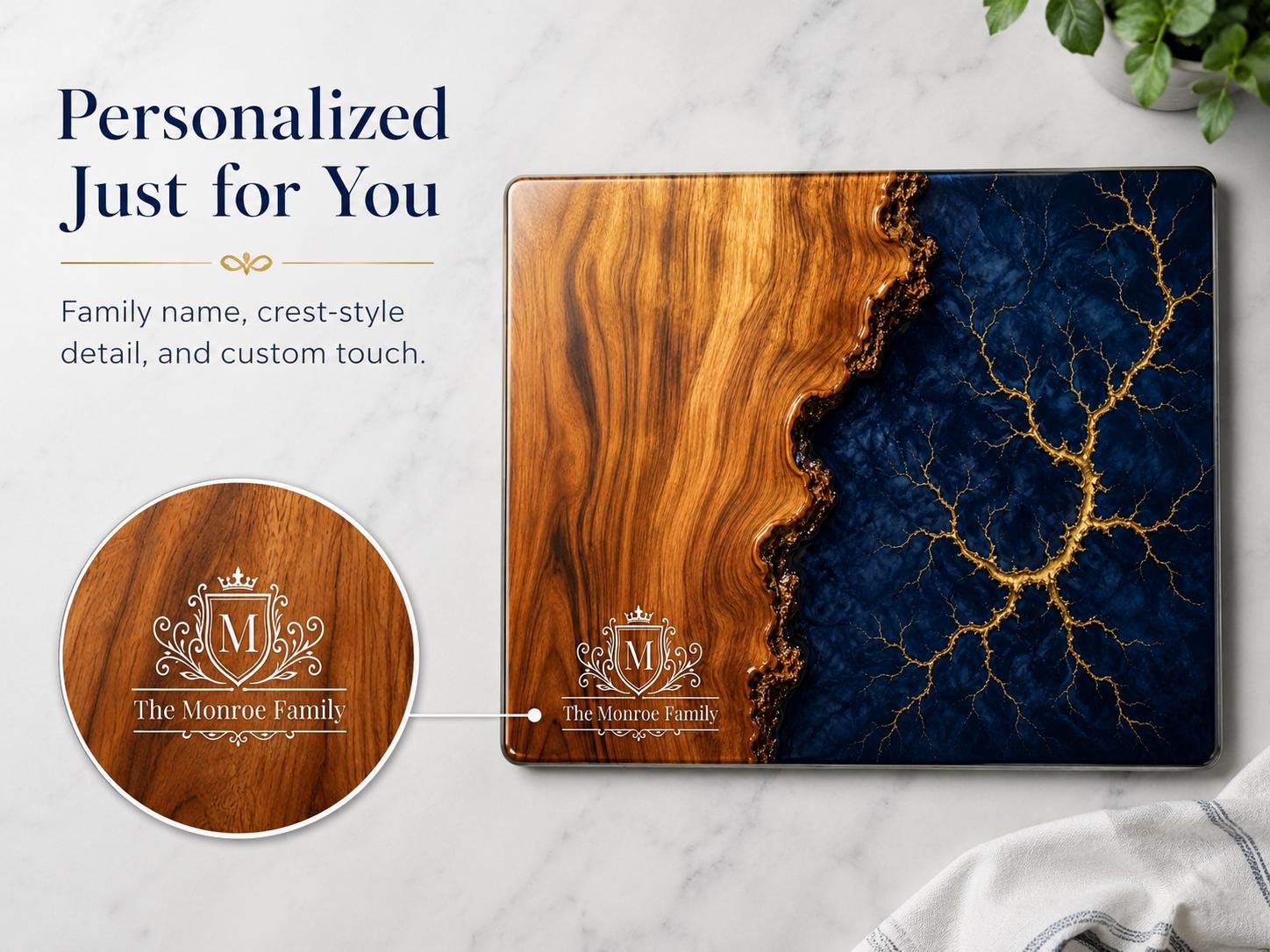 Purple Geode Glass Cutting Board - Custom Couple Names