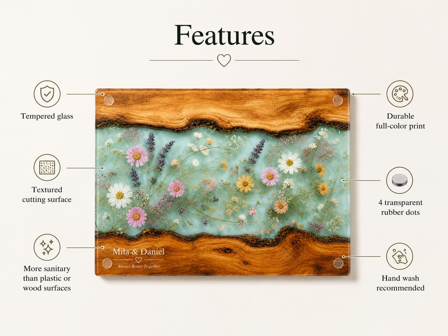 Glass Charcuterie Board: Personalized Blue Resin Design (Two Sizes)