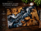 Personalized Glass Cutting Board: Blue Resin Look with Gold Accents