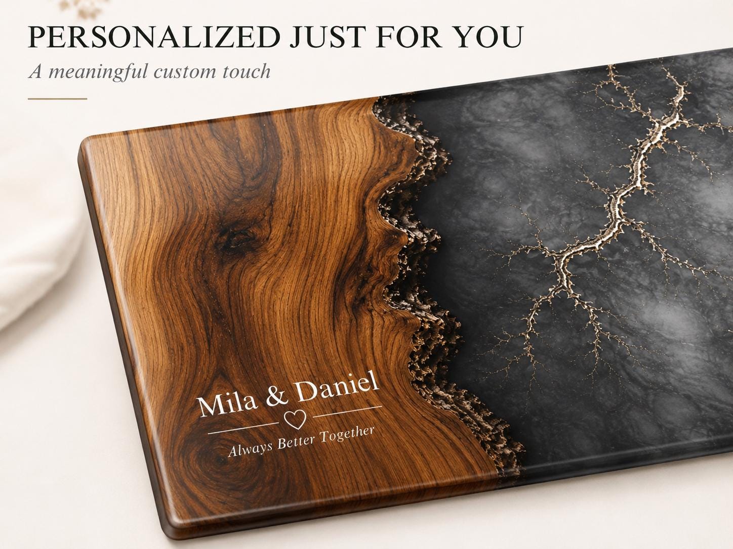 Personalized Cutting Board, Glass Gray Marble Chopping Board, Wedding Gift Idea