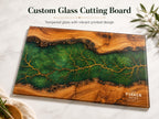 Personalized Emerald Geode Glass Board, Custom Family Kitchen Decor, Wood Look Housewarming Gift