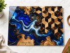 Personalized Glass Cutting Board, Blue Resin & Wood Design (8x11 or 11x15)