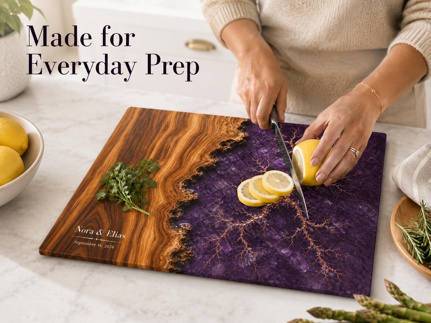Personalized Cutting Board, Purple Geode Chopping Board, Wedding Gift Idea