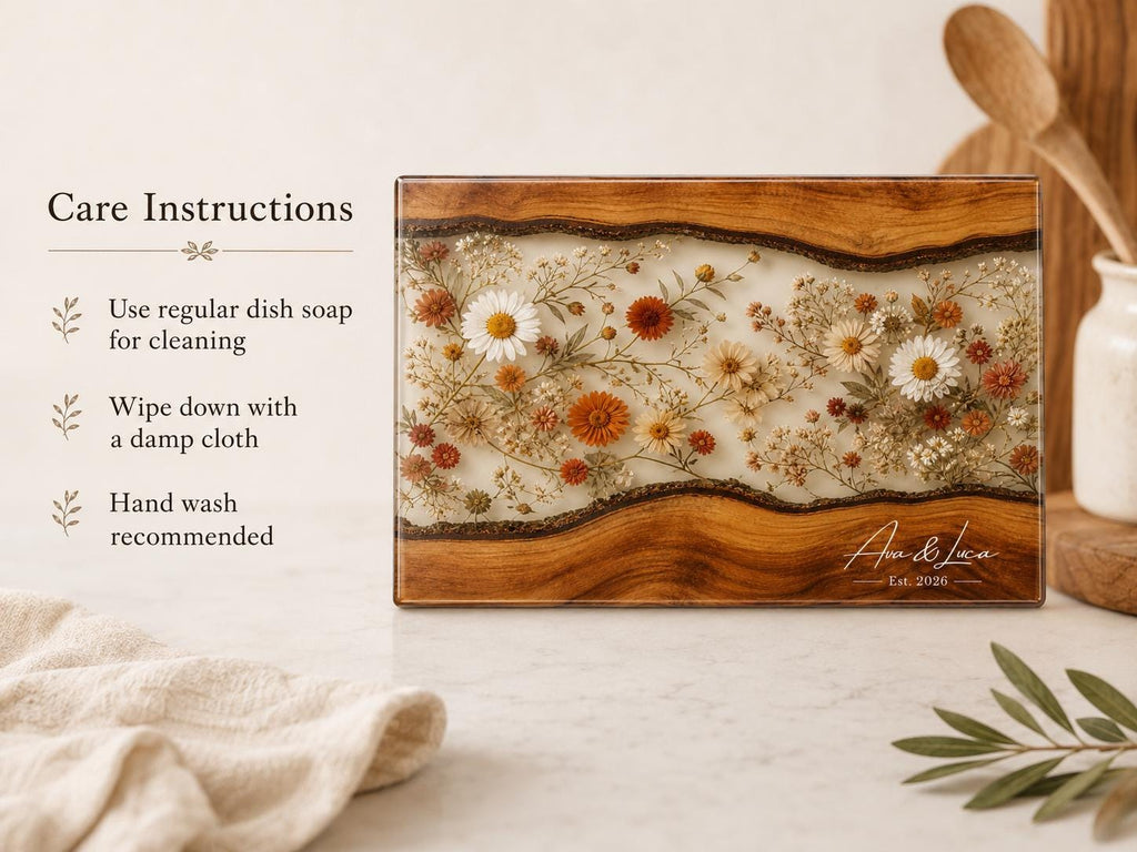 Personalized Floral Cutting Board, Custom Wood Chopping Board, Wildflower Charcuterie Board, Cheese Board Serving Tray