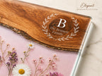 Personalized Family Monogram Serving Board, Pink Wildflower Glass Board, Custom Housewarming Gift
