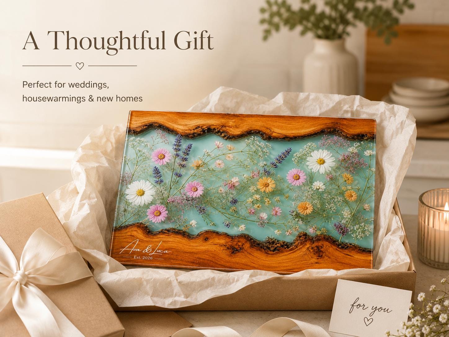 Botanical Cutting Board, Personalized Charcuterie Board, Wildflower Kitchen Gift