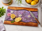 Personalized Floral Cutting Board, Purple Wildflower Glass Board, Custom Kitchen Gift for Housewarming