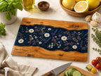 Personalized Glass Cutting Board, Blue Resin & Wood Design (8x11 or 11x15)