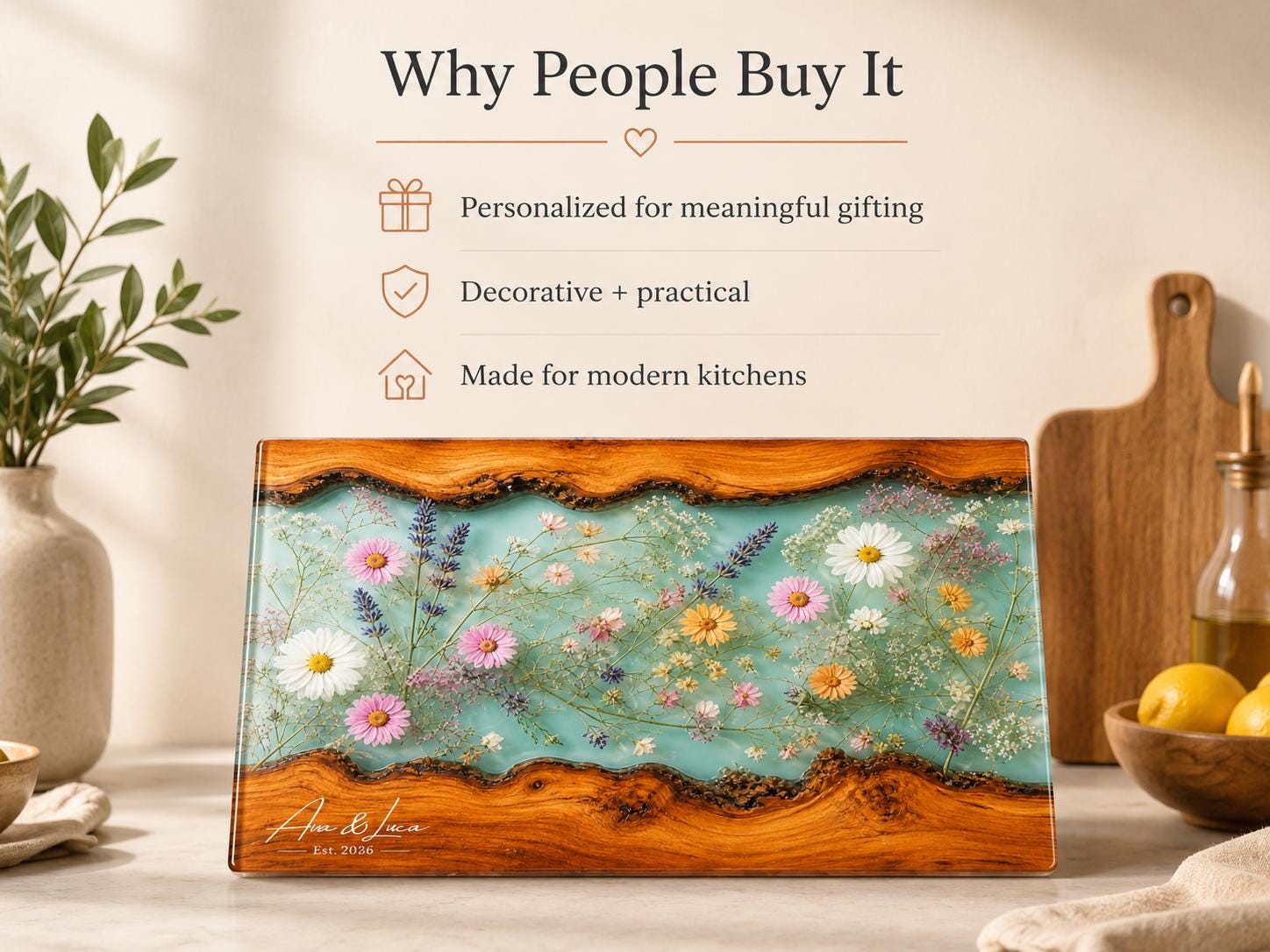 Botanical Cutting Board, Personalized Charcuterie Board, Wildflower Kitchen Gift