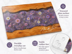 Glass Charcuterie Board - Custom Names, Blue and Wood Grain Design