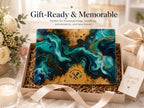 Personalized Glass Cutting Board - Blue Resin Style with Gold Details
