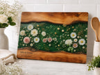 Personalized Floral Cutting Board, Green Daisy Glass Board, Custom Couple Kitchen Gift
