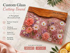 Personalized Glass Cutting Board, Pink Floral Tempered Glass Board, Custom Couple Wedding Gift