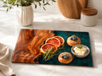 Personalized Charcuterie Board, Dark Teal Marble Glass Cutting Board, Custom Couple Gift