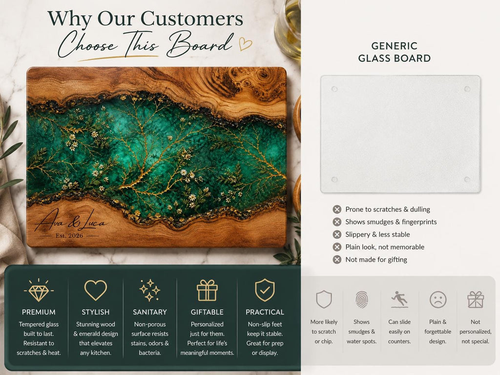 Glass Cutting Board: Custom Purple Geode Style - Personalized Names