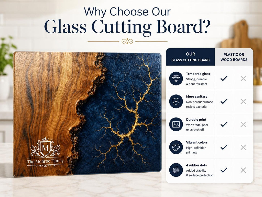 Purple Geode Glass Cutting Board - Custom Couple Names