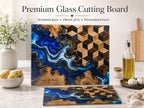 Personalized Glass Cutting Board, Blue Resin & Wood Design (8x11 or 11x15)