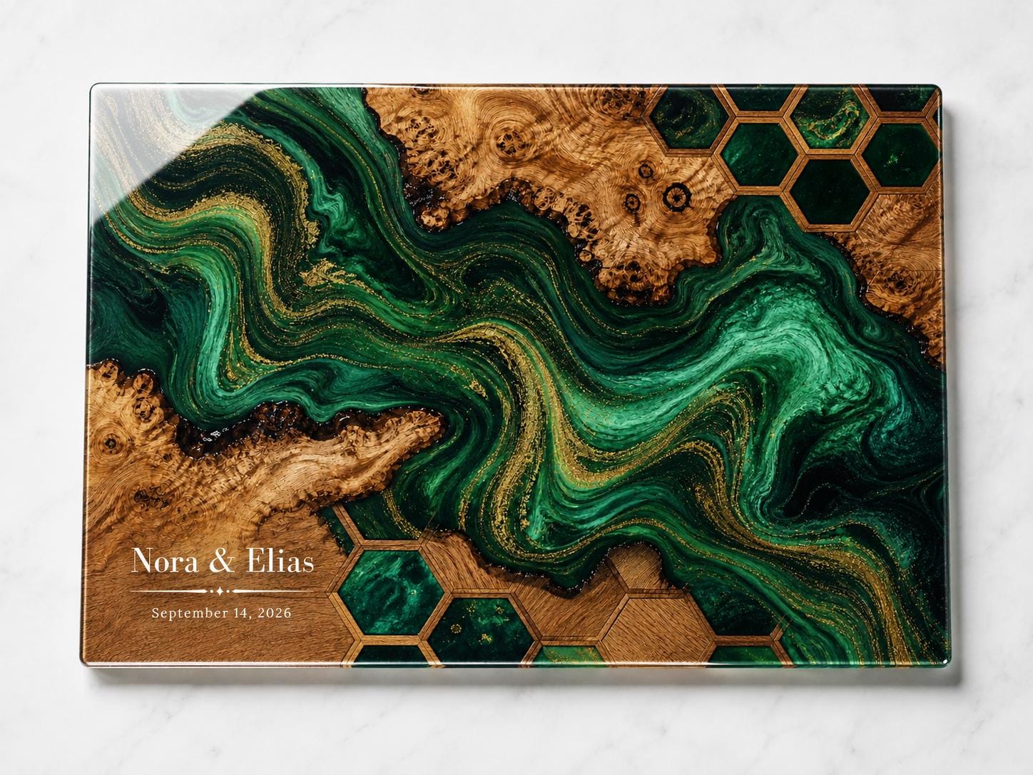 Custom Glass Cutting Board: Purple Geode Style - Personalized Names