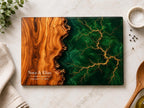 Personalized Wedding Charcuterie Board, Emerald Green Glass Serving Board, Custom Couple Cheese Board Gift
