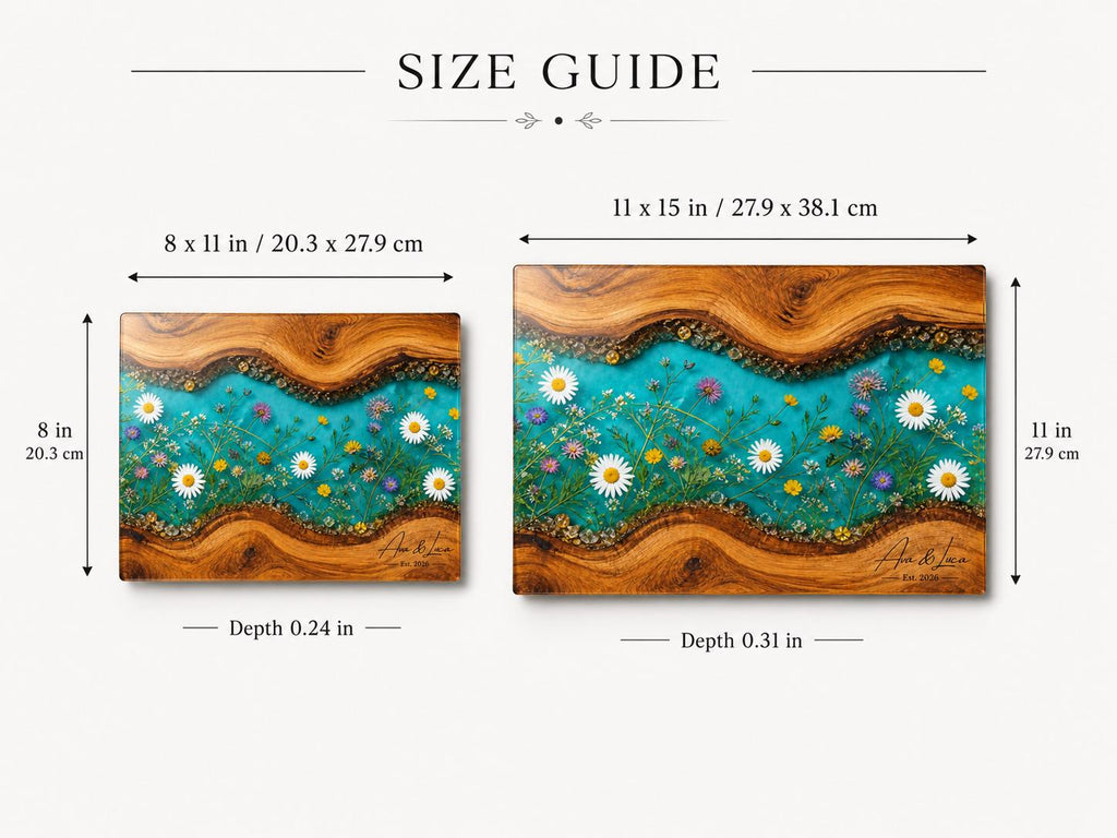 Personalized Turquoise Floral Glass Board, Custom Couple Cutting Board, Wildflower Kitchen Gift