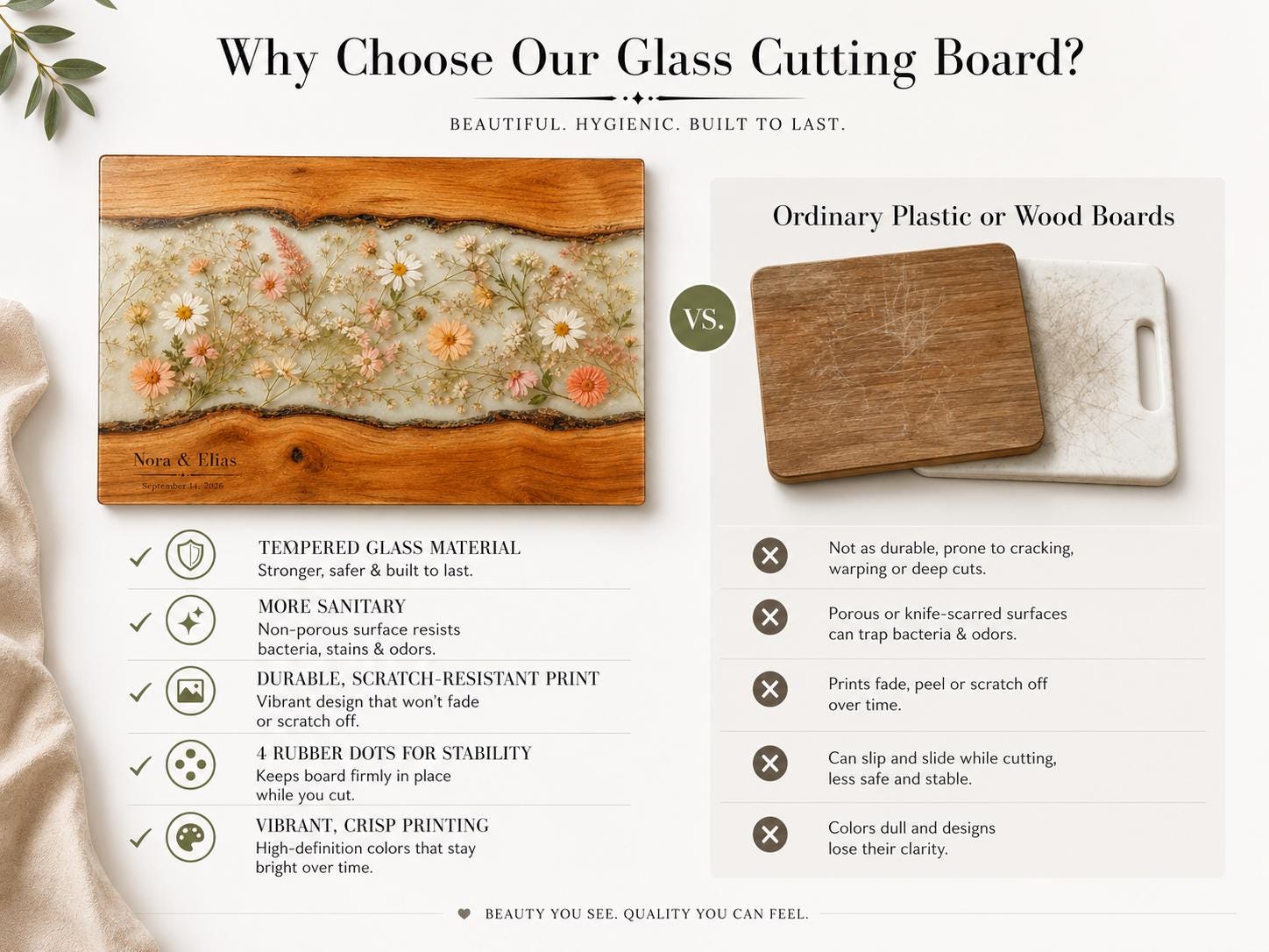 Personalized Cutting Board, Ivory Floral Cheese Board, Wedding Gift Idea