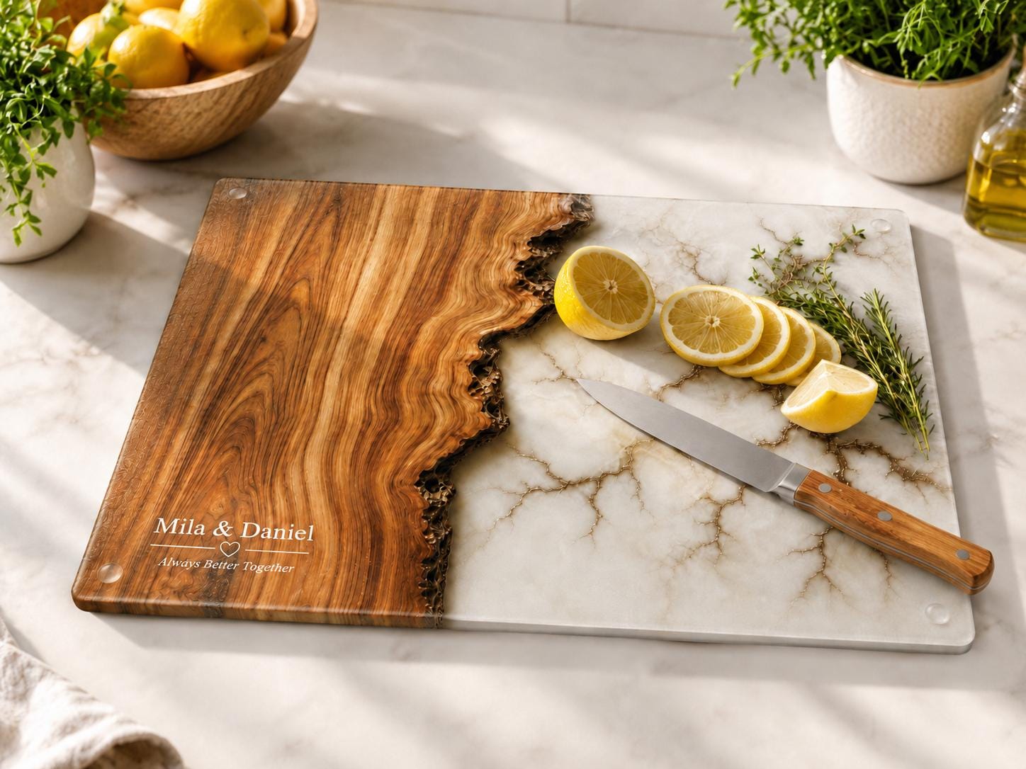 Custom Glass Cutting Board - Purple Geode Design with Gold Accents