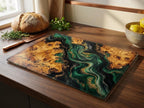 Personalized Green Geode Glass Cutting Board, Custom Couple Name Serving Tray