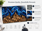Custom Glass Cutting Board: Blue Resin Style - Names and Dates Included