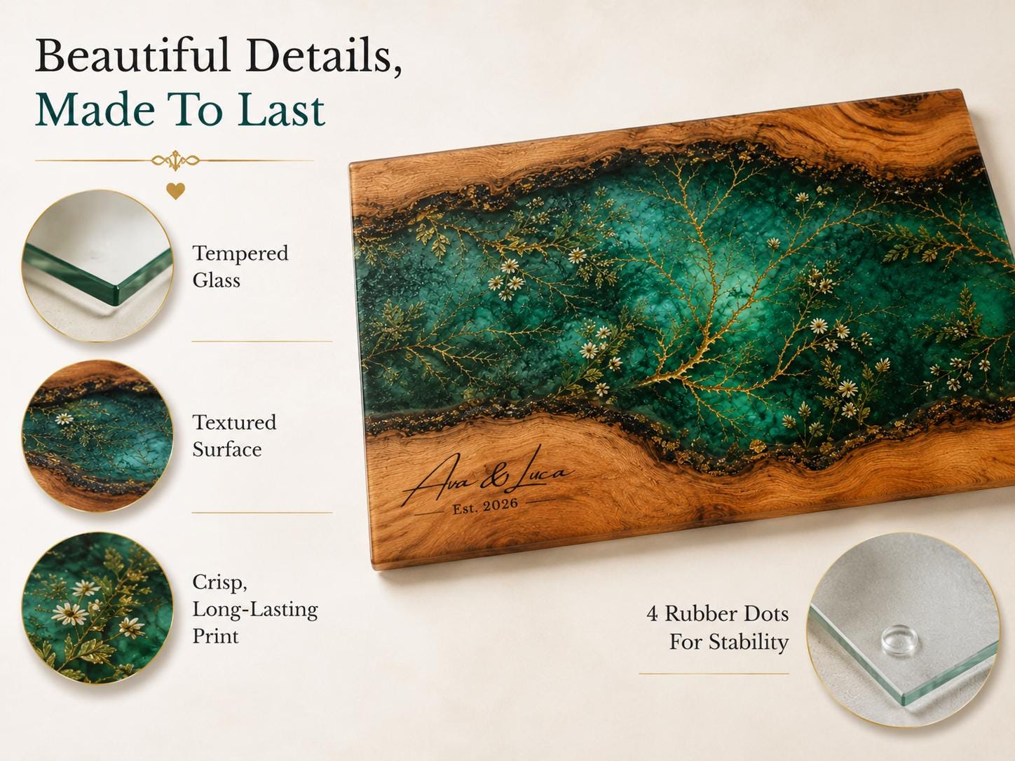 Glass Cutting Board: Custom Purple Geode Style - Personalized Names
