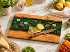 Custom Glass Cutting Board: Blue Resin Style - Personalized Names Included