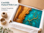 Personalized Glass Charcuterie Board, Teal Wood Look Serving Board, Custom Cheese Board Gift for Wedding or Housewarming