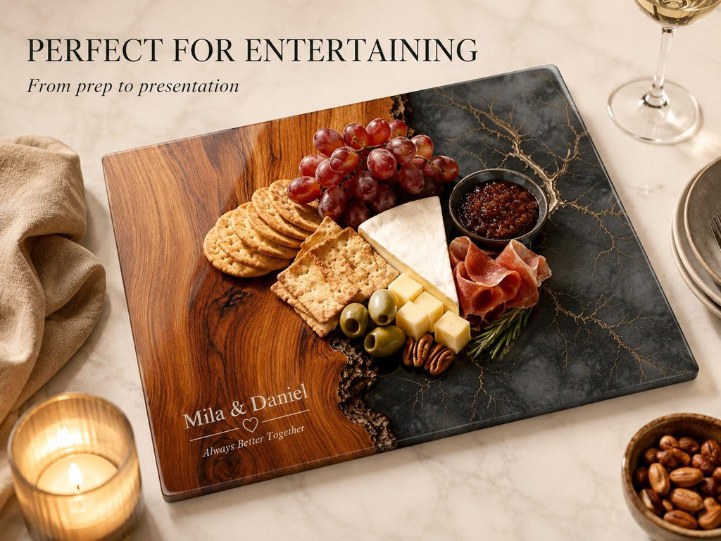 Personalized Cutting Board, Glass Gray Marble Chopping Board, Wedding Gift Idea