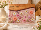 Personalized Floral Charcuterie Board, Pink Glass Serving Board, Custom Couple Cheese Board Gift