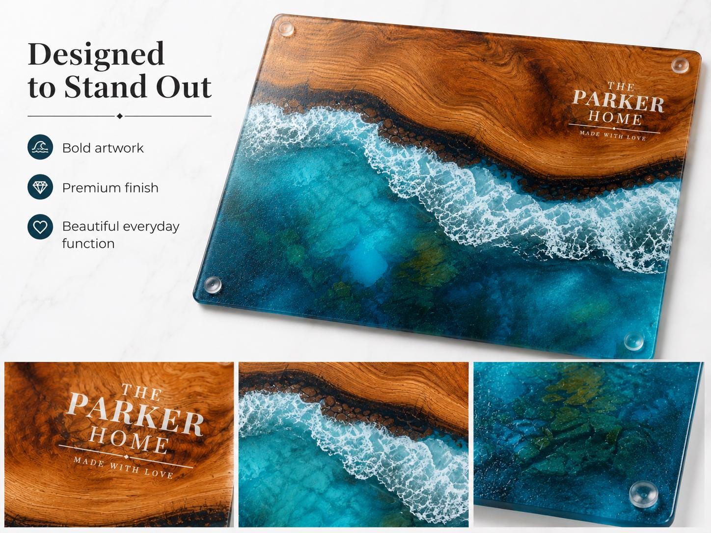 Custom Glass Cutting Board - Purple Geode Design with Couple Names
