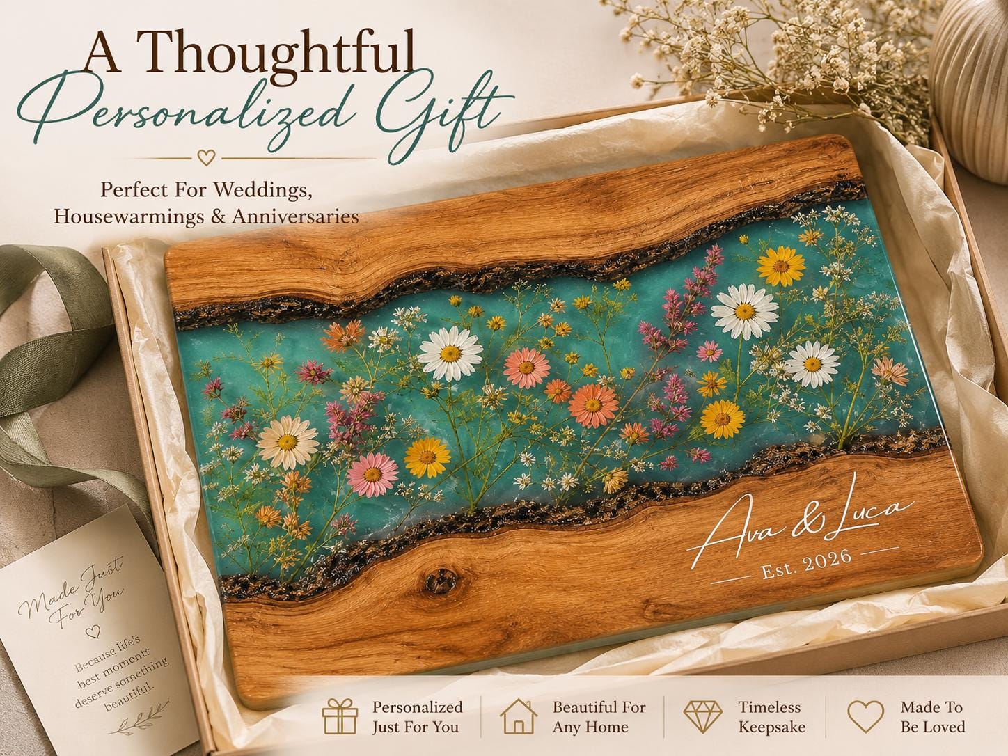 Personalized Cutting Board, Wildflower Chopping Board, Floral Kitchen Gift