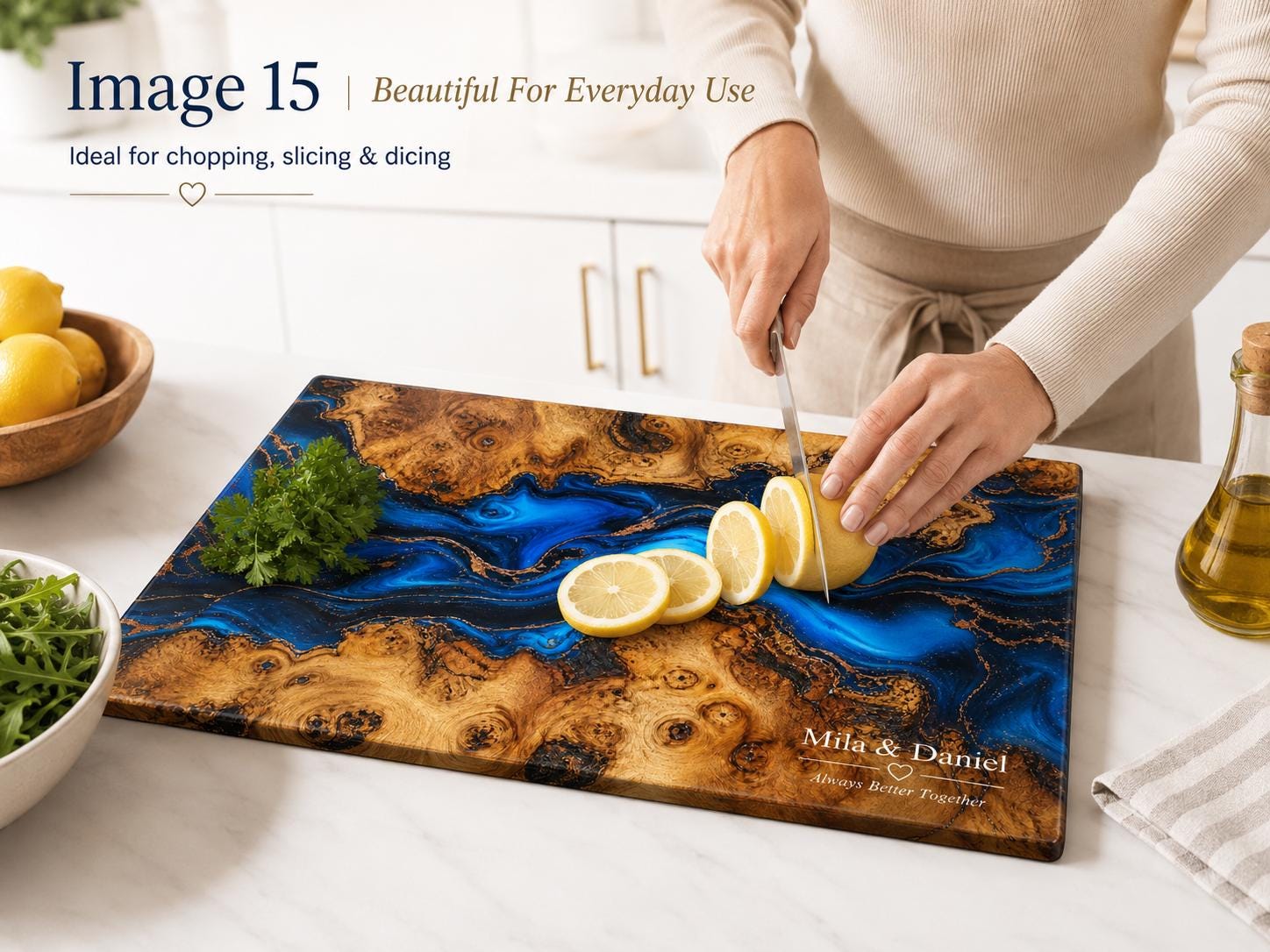 Blue Cutting Board, Personalized Charcuterie Board, Custom Kitchen Gift for Couple