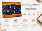 Personalized Glass Cutting Board: Blue Resin Look with Gold Accents