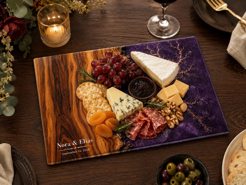 Personalized Cutting Board, Purple Geode Chopping Board, Wedding Gift Idea