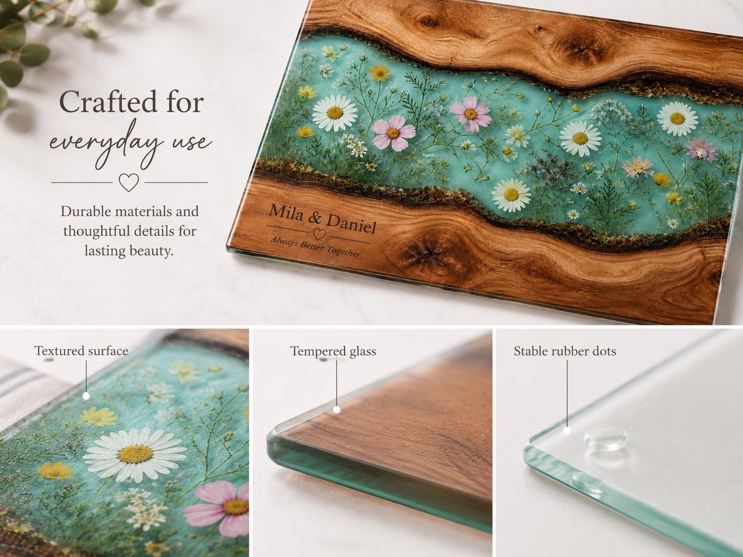 Personalized Cheese Board, Floral Cutting Board, Custom Couple Kitchen Gift